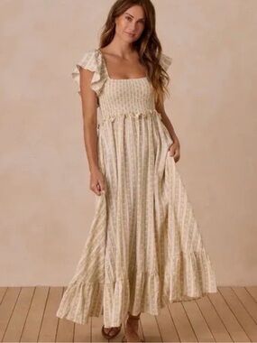 Rylee + Cru Women’s Under the Palms Francesca Dress In Ivory NWT small